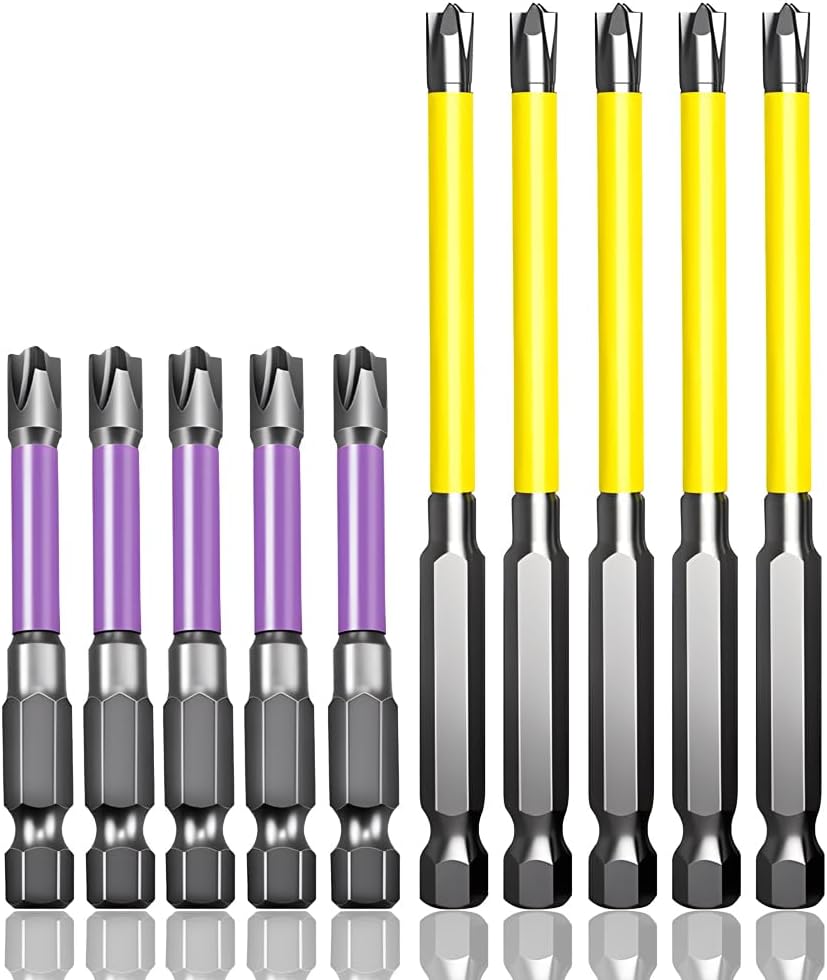 10Pcs Electrician Impact Screwdriver Bit Set S2 Steel 1/4 Inch Hex Shank Magnetic Special Flat Slotted Phillips Cross Head Screwdriver Bit Sets 65 / 110mm Length Anti Slip Screwdriver Bit