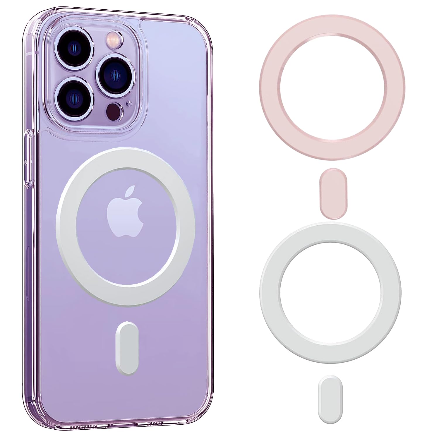 Universal Magsafe Rings - 2 pcs, Magnetic Wireless Charging Conversion Kit, for MagSafe-Compatible Charger on iPhone 16/15/ 14/13/12 Pro/Max/Plus/Mini Case and Samsung Galaxy (Pink & White)