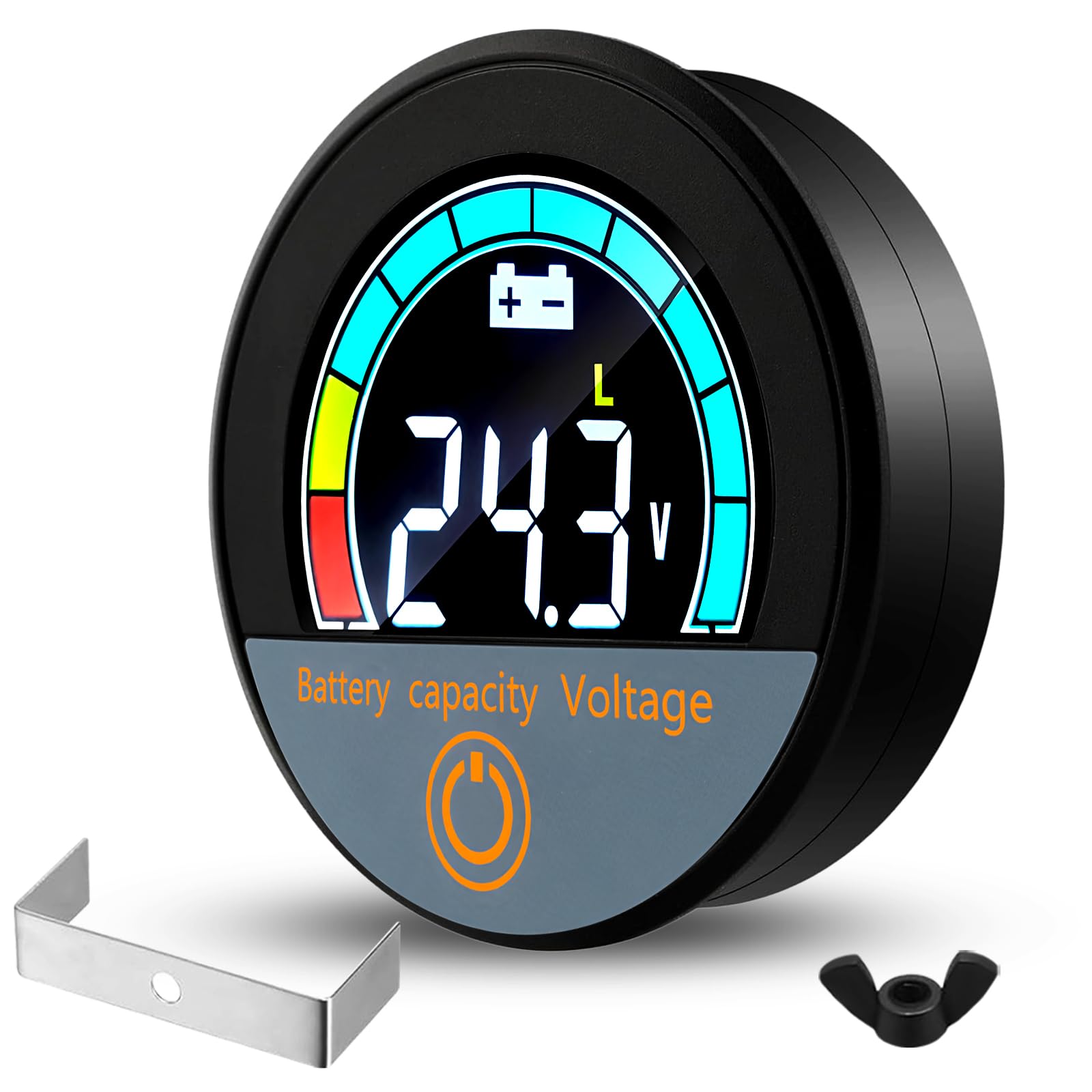 Battery Monitor Voltage Meter 12V 24V 48V 60V 72V 84V Waterproof Digital Indicator Round Golf Cart Battery Meter Embedded LCD Display Voltage Gauge for Golf Cart Motorcycle Car Truck (1)