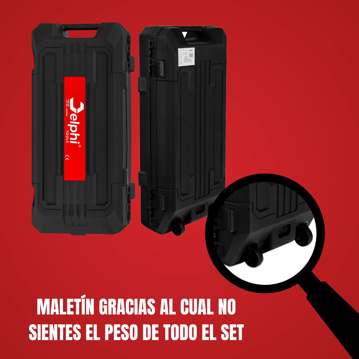 Delphi Martillo Demoledor 70 J, 1950 RPM, 1600 W (Sistema Antivibración, HEX30, Maletín con Ruedas + Kit de Accesorios) - con 2 Cinceles y Empuñadura Ajustable Ideal para Romper Hormigón
