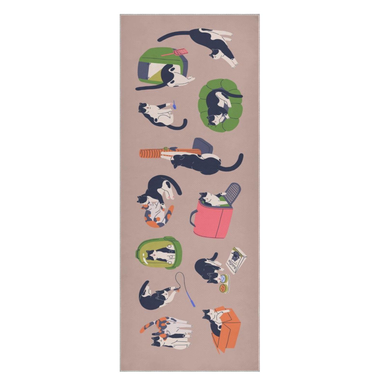 BOESI Yoga Mat Towel, Non-Slip Hot Yoga Towel, Sweat Absorbent and Non-Slip, Lightweight and Easy to Travel, Suitable for Hot Yoga, Pilates and Fitness, Cats