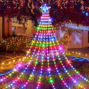Outdoor Christmas Decorations, 3.5M Star Lights LED Waterfall Christmas Lights 8 Modes Waterproof Christmas Tree Fairy…