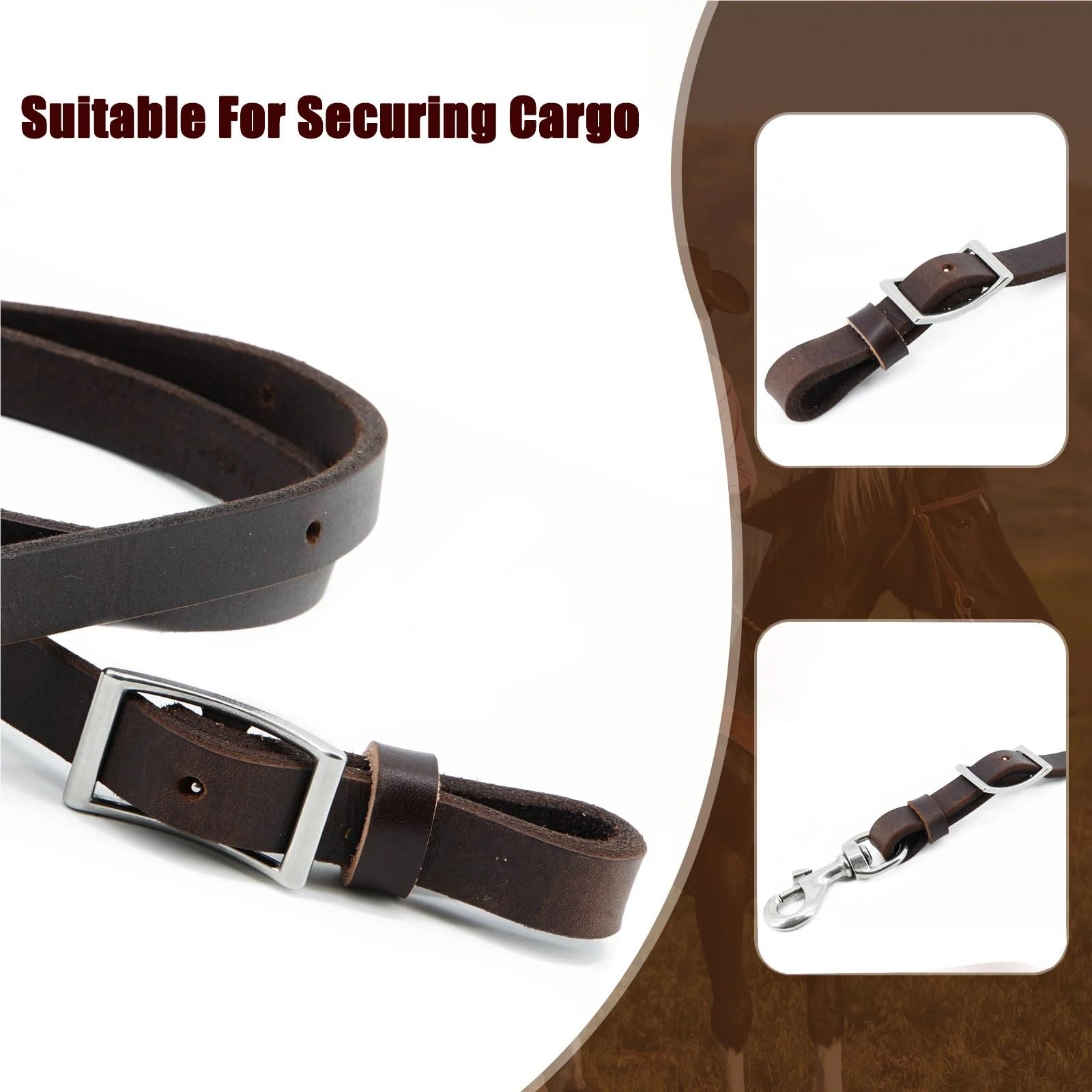 Arnés Pesado engrasado Ecuestre, rienda de Cuerda Hecha con arnés de Cuero y Acero Inoxidable para Caballos(Dark Brown)