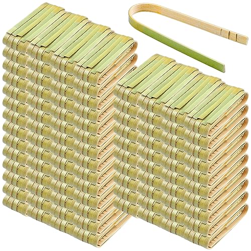 Thyle 500 Pieces Mini Bamboo Tongs 4 Inches Disposable Tongs Bulk Long Bamboo Toaster Cooking Utensils for Charcuterie Self Serving Food Kitchen Wedding Baby Shower Supplies