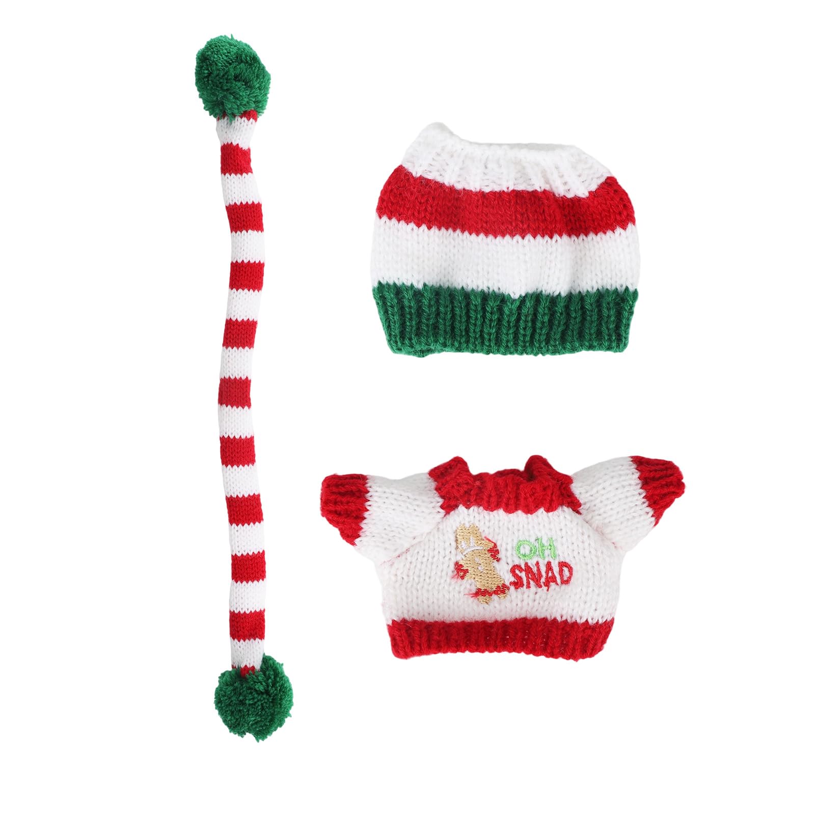 Penitue 17cm Plush Doll Clothes Clothing Set, 3-Piece Adorable Cute Green Red White Christmas Clothes with Mini Scarf & Hat