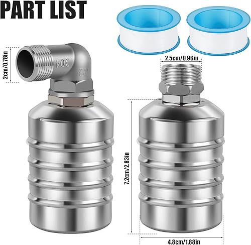 Miniatura 4 de Válvula de flotador de control de nivel de agua, 2 unidades, acero inoxidable 304, totalmente automática, mini válvula de bola flotante de apagado