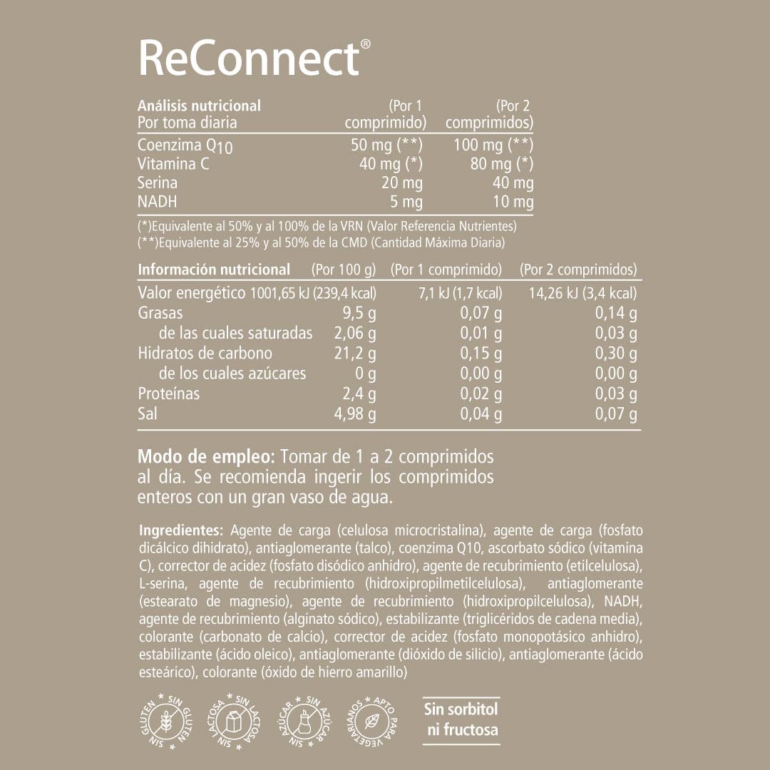 Vitae – ReConnect 90 comprimidos | NADH, CoQ10, Serina y Vitamina C | Rendimiento Cognitivo | Memoria, Concentración y Aprendizaje | Apoyo ante Fatiga Mental y Cansancio Diario