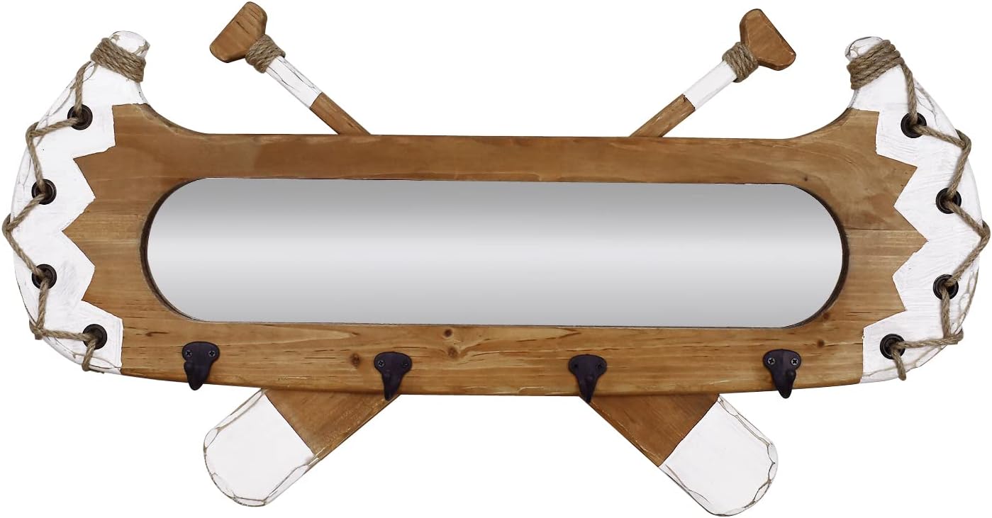 Aecipl Wall Mirror with Hooks and Shelf Decorative Wood Framed Entryway Mirror - Rustic Wall Mount Hanging Mirror for Bathroom Bedroom Living Room Farmhouse (23.6" x 15.75")