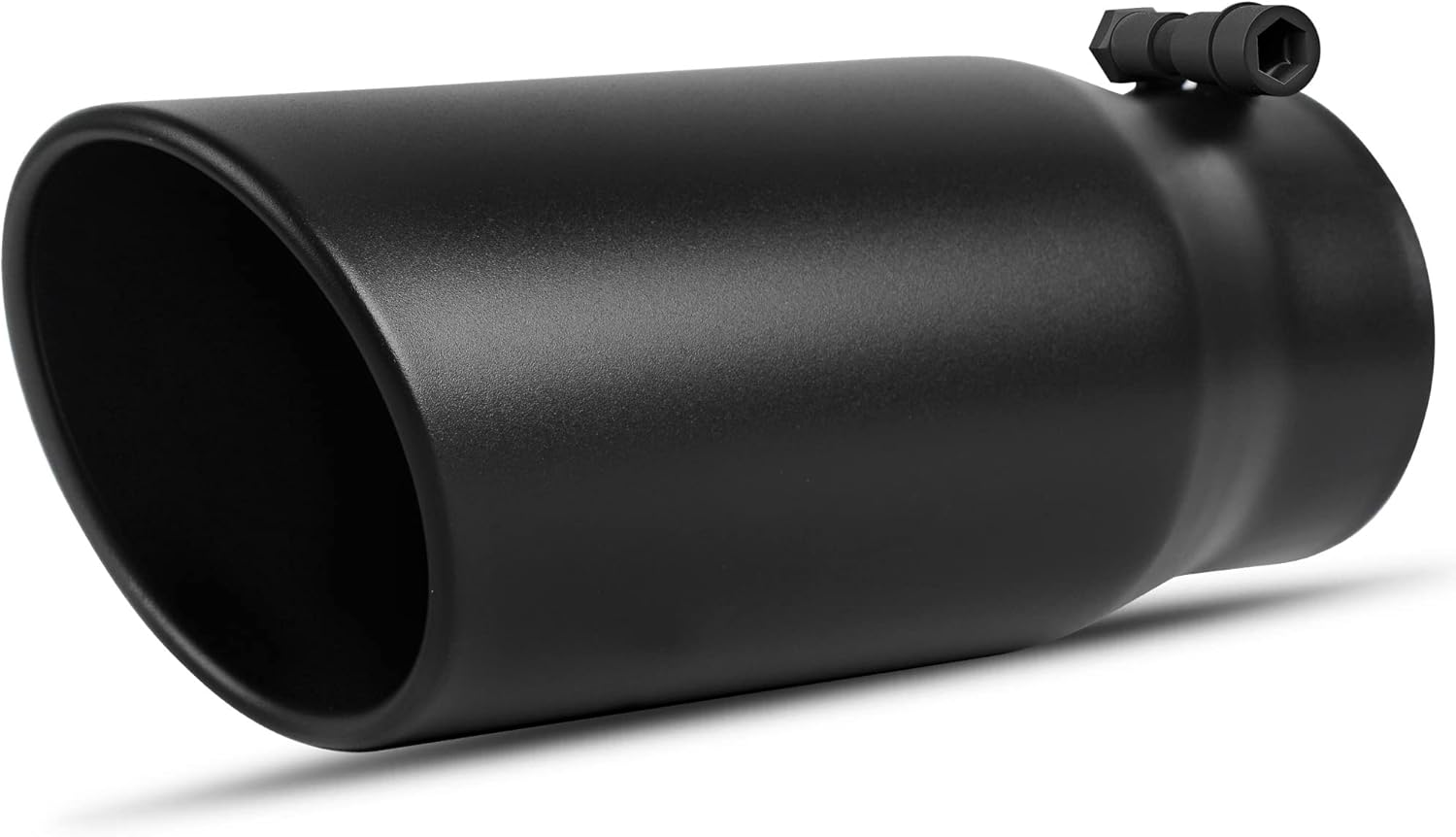YITAMOTOR 4 Inch Exhaust Tip Bolt On, 4" Inlet 6" Outlet 15" Long Stainless Steel Professional Diesel Exhaust Tail Tip for 4" Outside Diameter Tailpipe, Rolled Angle Cut, Black Powder Coated Finish