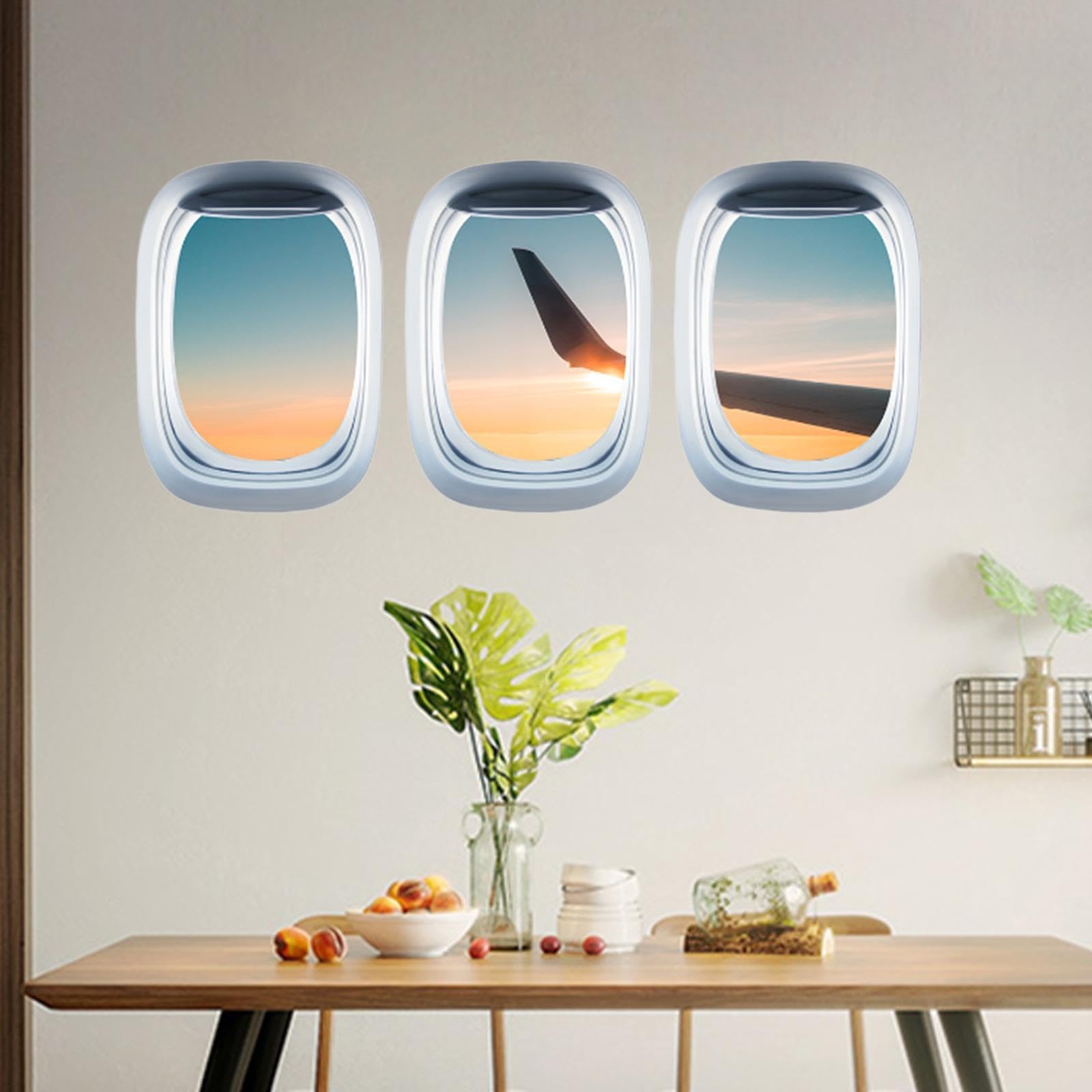 CLISPEED 3 Feuilles Autocollants Muraux Fenêtre Avion Décor Mural
