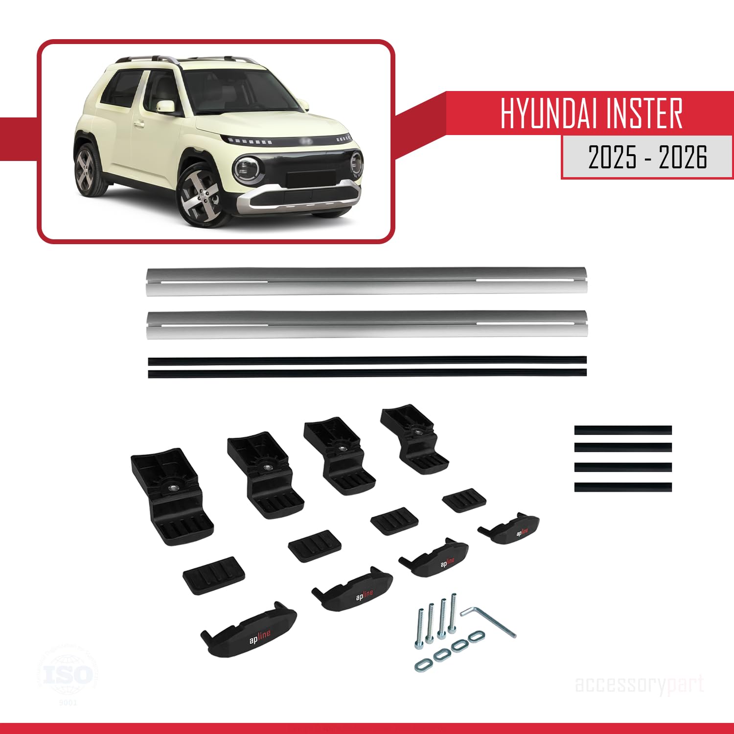 Kompatybilny z Hyundai Inster 2025-2026 BASIC Model Aluminiowy bagażnik dachowy 2 poprzeczki, szary
