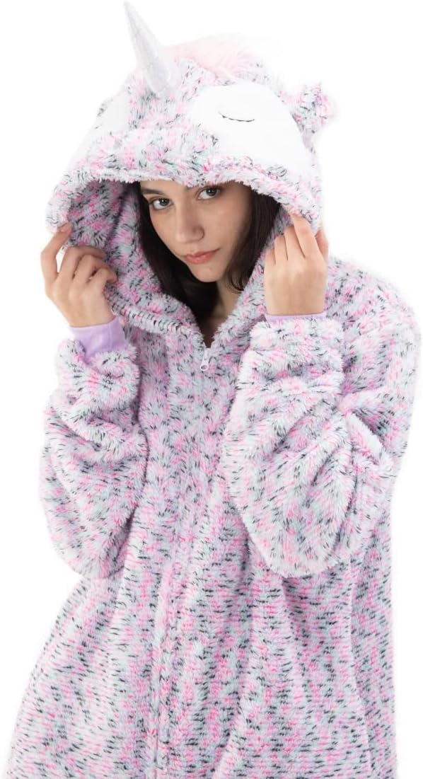 COSUSKET Unicorn Oneise for Women, Sherpa Animal Costume One Piece Pajamas Halloween Cosplay - Image 6