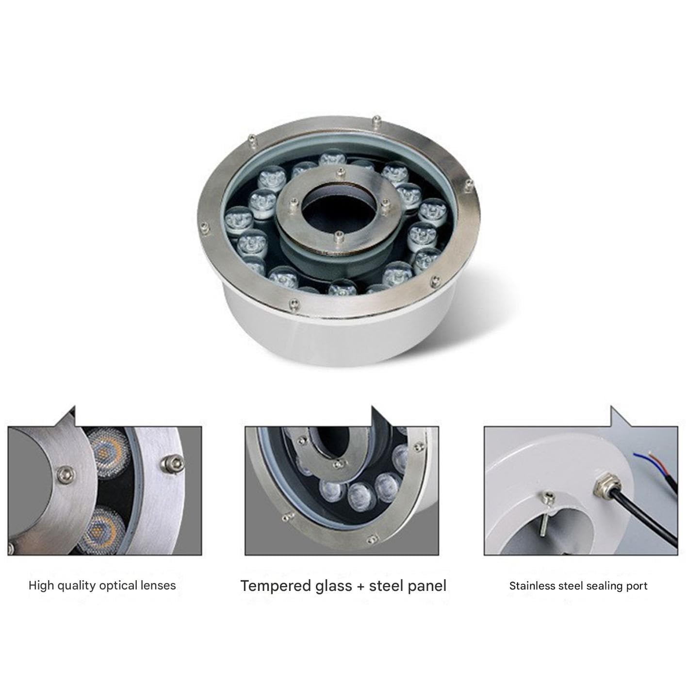 Projecteur submersible for piscine - Anneau lumineux LED for fontaine, avec télécommande, étanche IP68, projecteur sous-marin en acier inoxydable à couleurs changeantes(12W(AC24V))