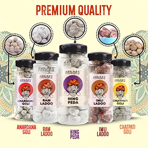 Image of HARIBAS Combo Anardana Goli, Ram Ladoo, Hing Peda, Imli Ladoo And Chatpati Goli 180Gm - Each Pack Of 5