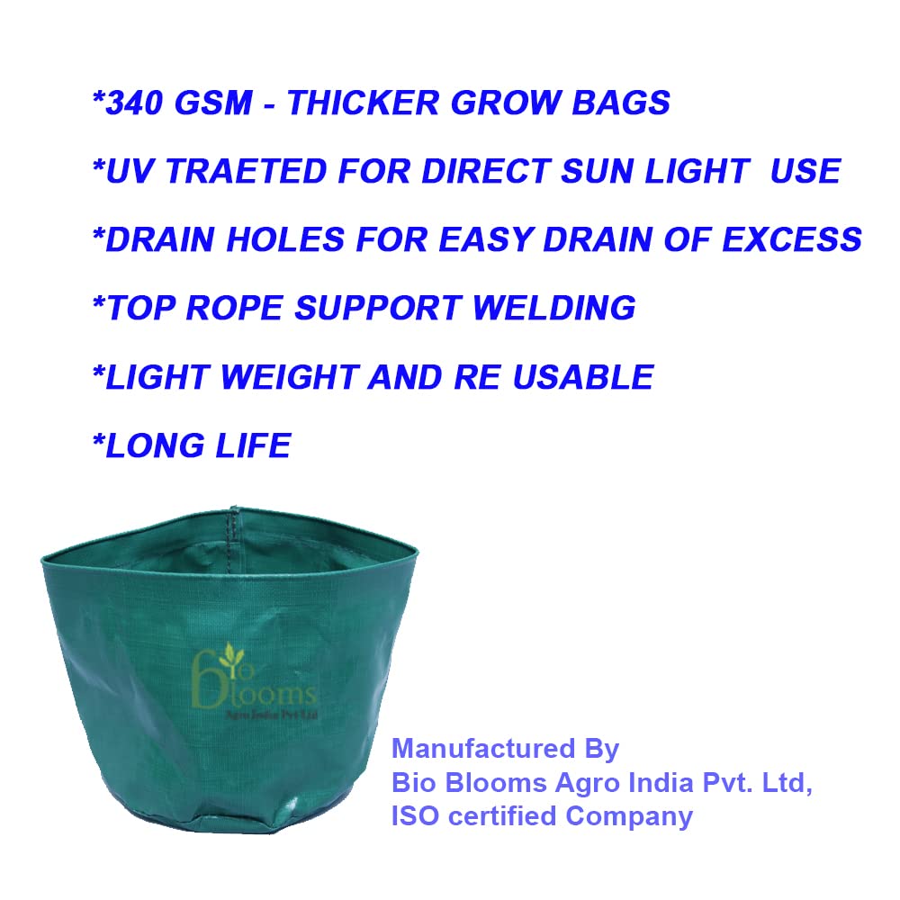 Bio Blooms Agro India Pvt. Ltd. 12X12Inch HDPE Plant Grow Bags for Terrace Gardening | Pack of 5| Dark Green Color| Outdoor Use| 340 GSM| 4