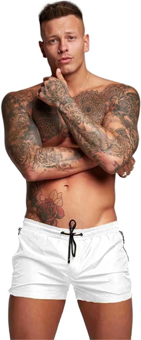 Mens Swim Trunks Quick Dry Swimwear Zipper Pockets, Swim Shorts with Mesh Lining