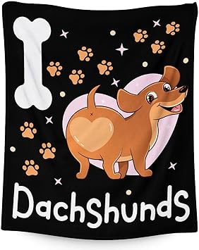 Dachshund Throw Blanket for Kids - 40x50 Inches Crib Size - Soft Fluffy Cozy Blankets Gift - Black Funny Blanket Throws for Travel, Office