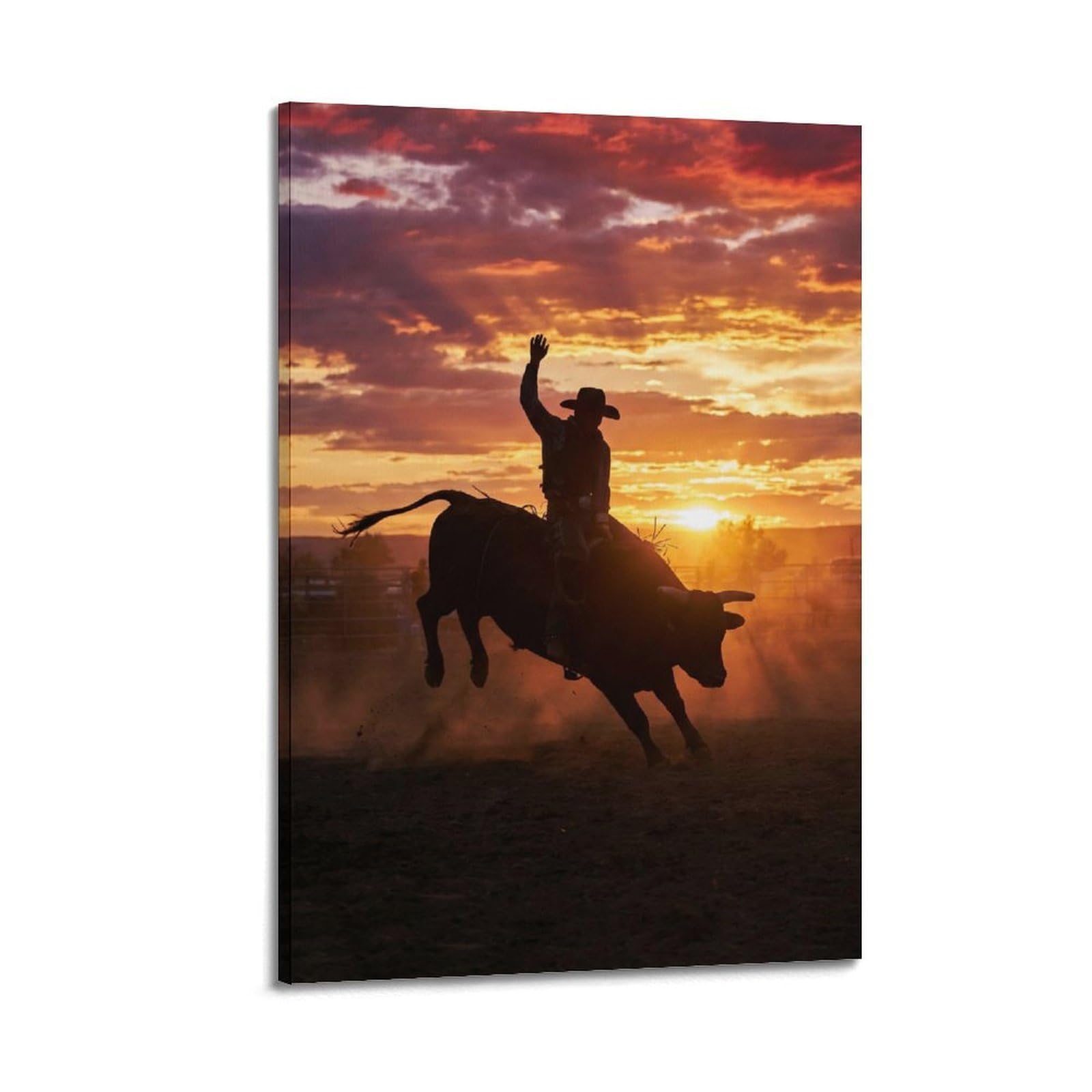 XKUGA Bull Riding Rodeo Poster Crimson Victory Western Sports Modern Decorative Canvas Prints - Ideal Wall Art for Family, Man Cave, Game Room, Boys & Girls Bedroom 20x30inch(50x75cm)