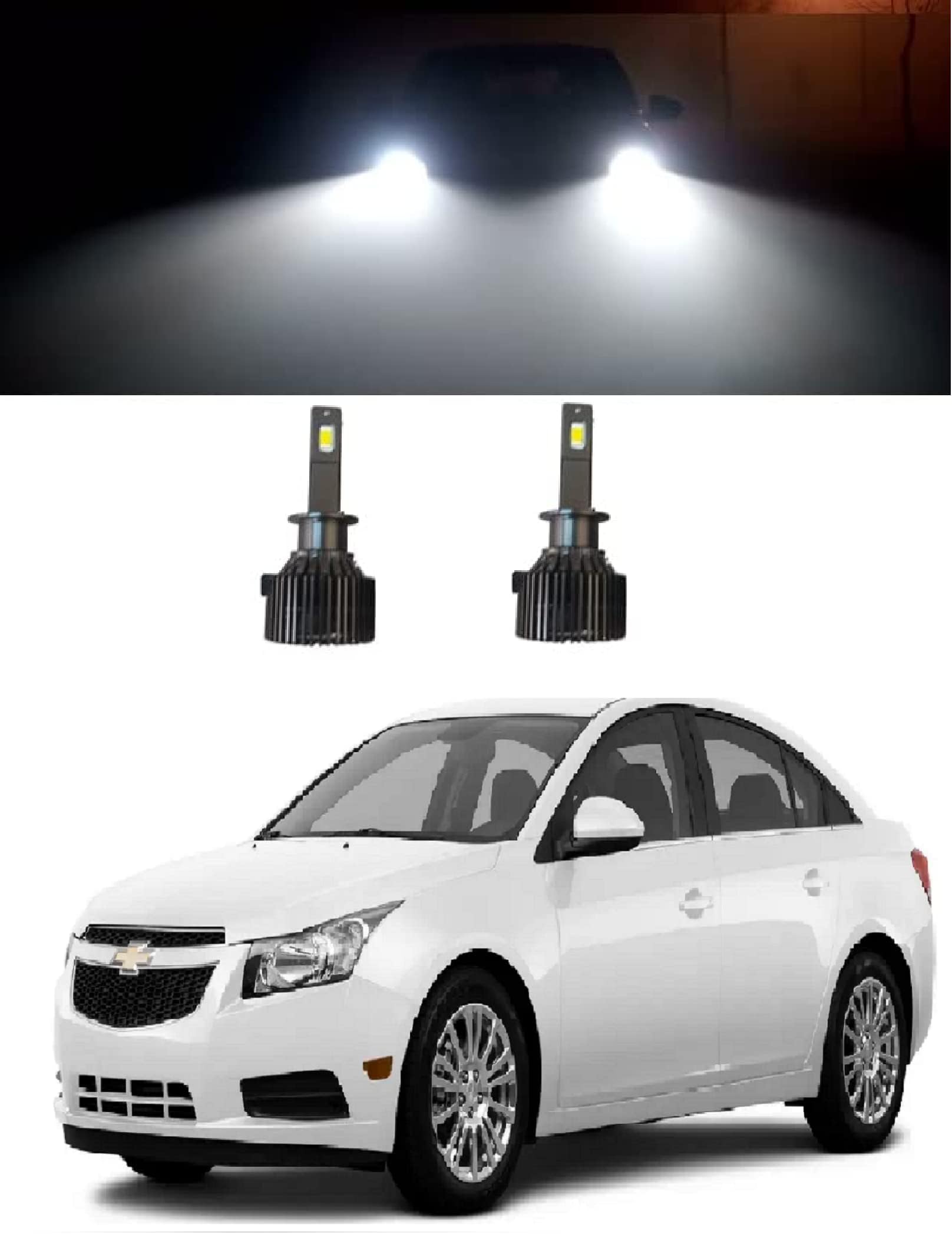 Trigcars C H E V R O L E T Cruze Car 120W Micro Chip Heavy Duty LED Headlights Bulb 12000LM 6500K With Power Blaster