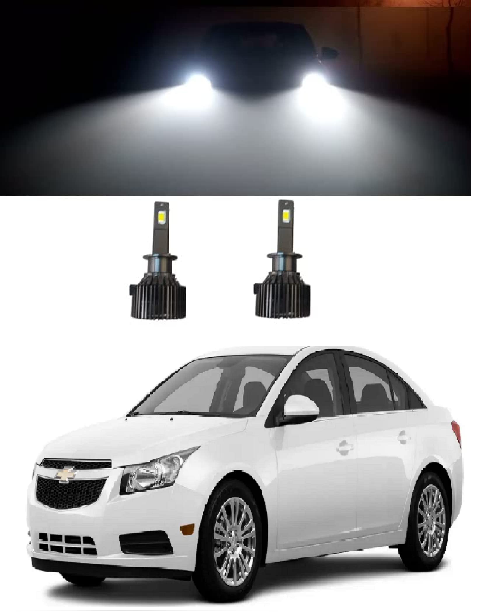 Trigcars C H E V R O L E T Cruze Car 120W Micro Chip Heavy Duty LED Headlights Bulb 12000LM 6500K With Power Blaster