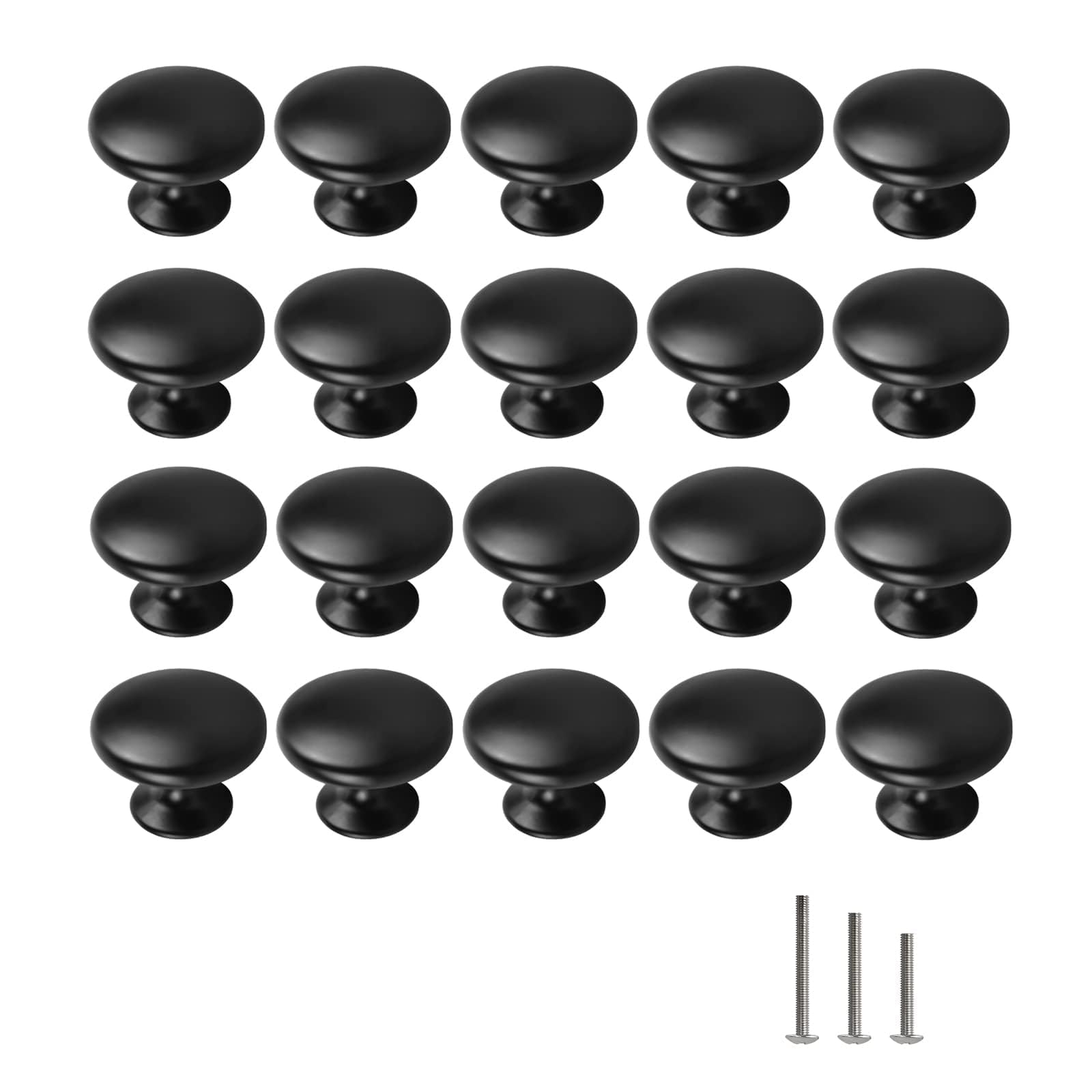 ShipeeKin 20x Matt Black Cabinet Hardware Round Mushroom Knob Drawer Handles 30mm for Kitchen Cupboard Furniture Chest Door Dresser Bathroom