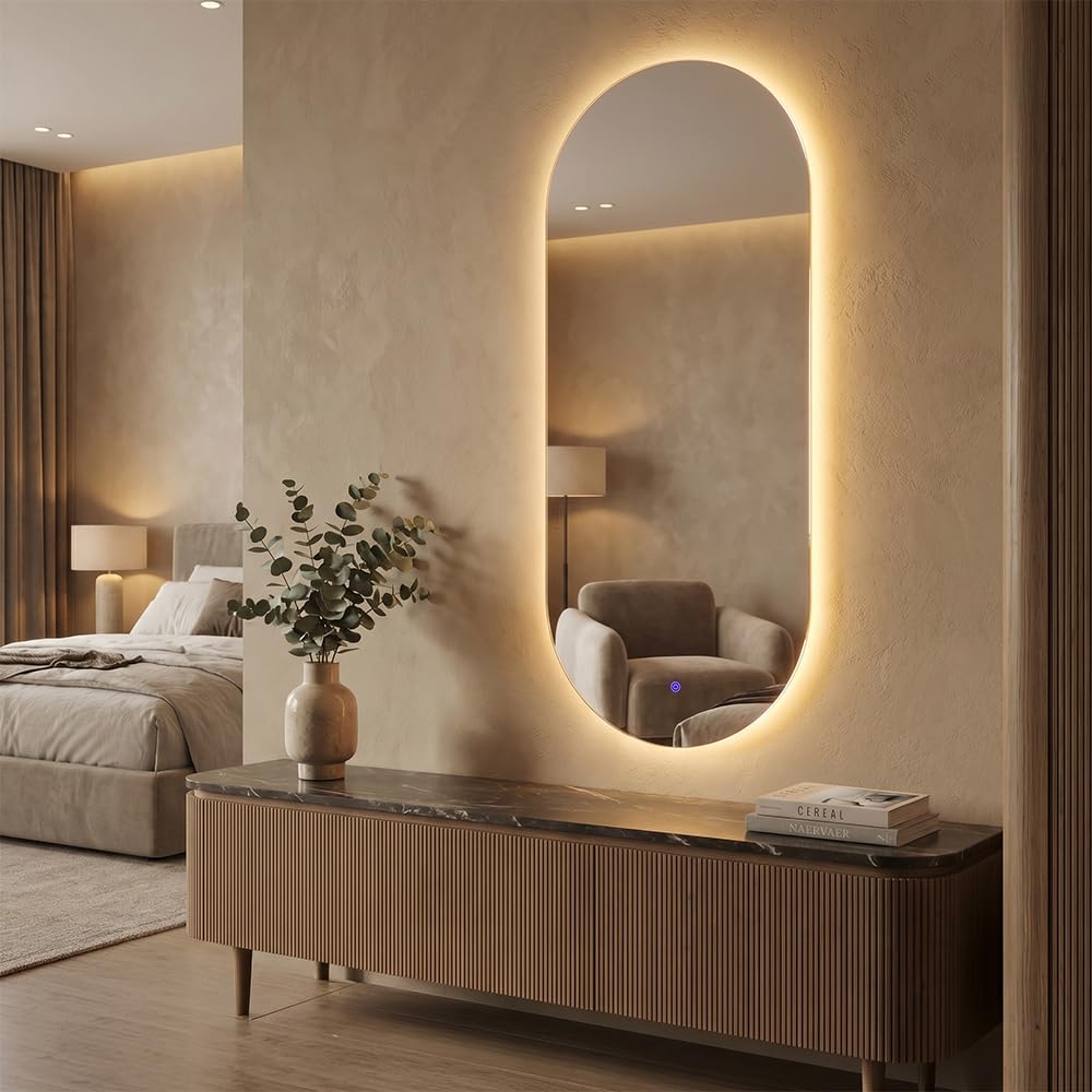 Vicco Espejo de baño, Blanco, 110 x 50 cm | con iluminación LED, para montaje en pared con fuente de luz LED integrada