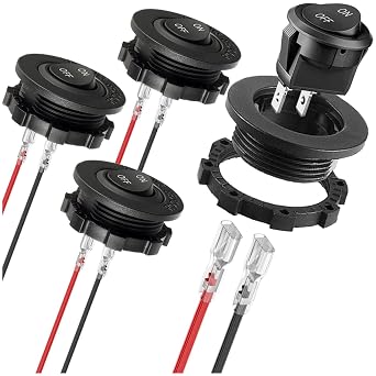 4Pcs Round Rocker Switch Shell 12V ON Off Switch 12V DC Circle Toggle Switch 2Pin SPST 2Position 6A/250V 10A/125V AC 20mm Mini Rocker Switch with Terminal Wires for Auto Car Marine Boat