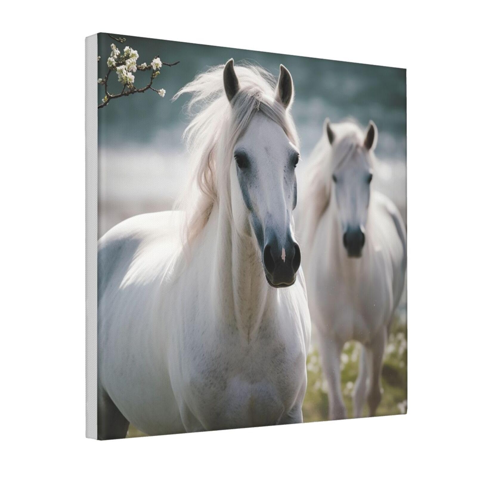 Toile murale chevaux blancs de qualité supérieure encadrée - 8
