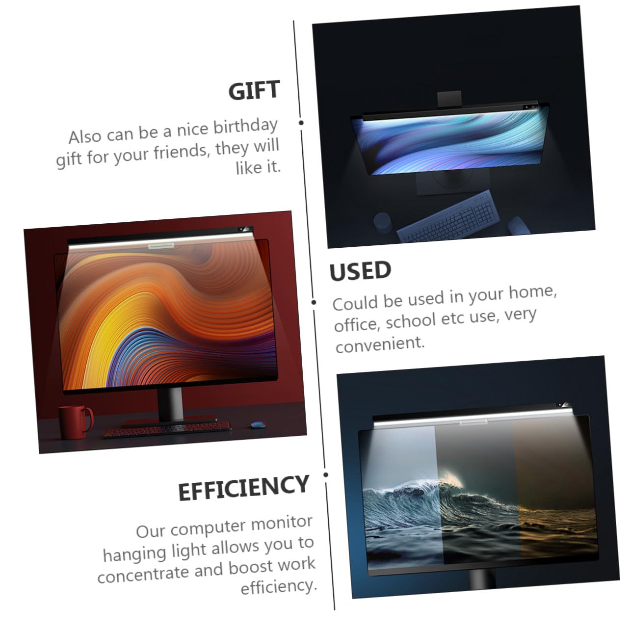 SEWACC Luz del Monitor Computadora Lámpara de Pantalla Ajustable para Oficina Diseño USB y Cuidado Visual