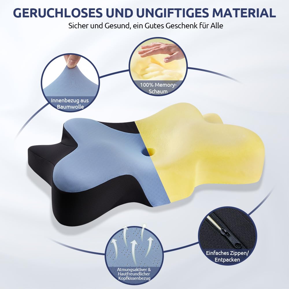 DONAMA Nackenkissen Memory Foam Schlafkissen für Seiten Rücken Bauchschläfer