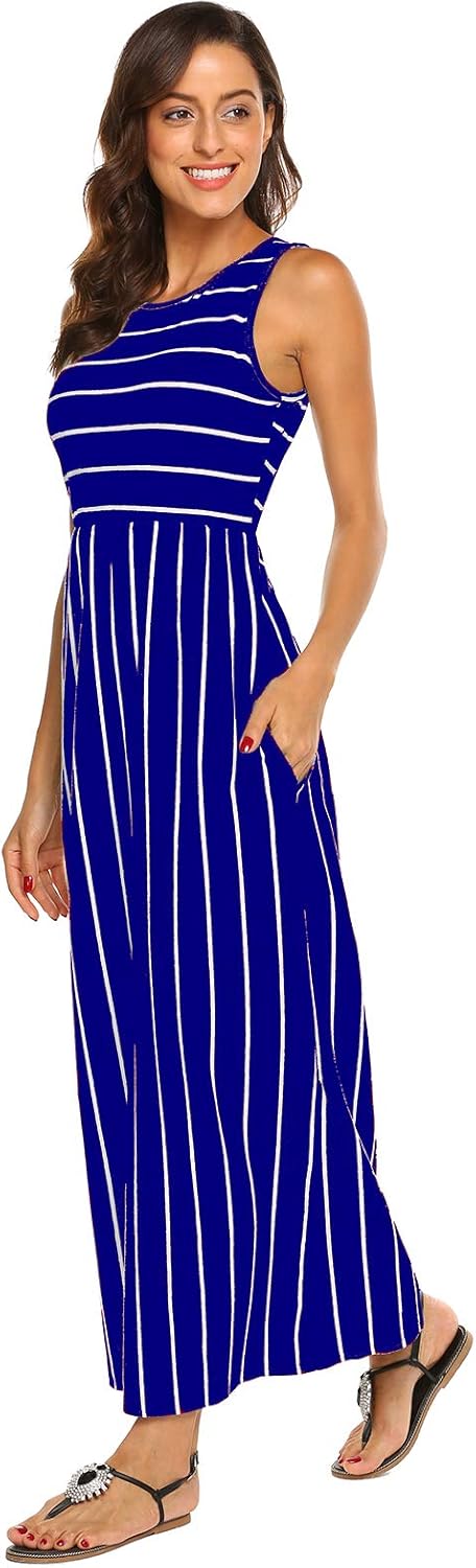 Hount Women's Summer Sleeveless Striped Flowy Casual Long Maxi Dress with Pockets - Image 4