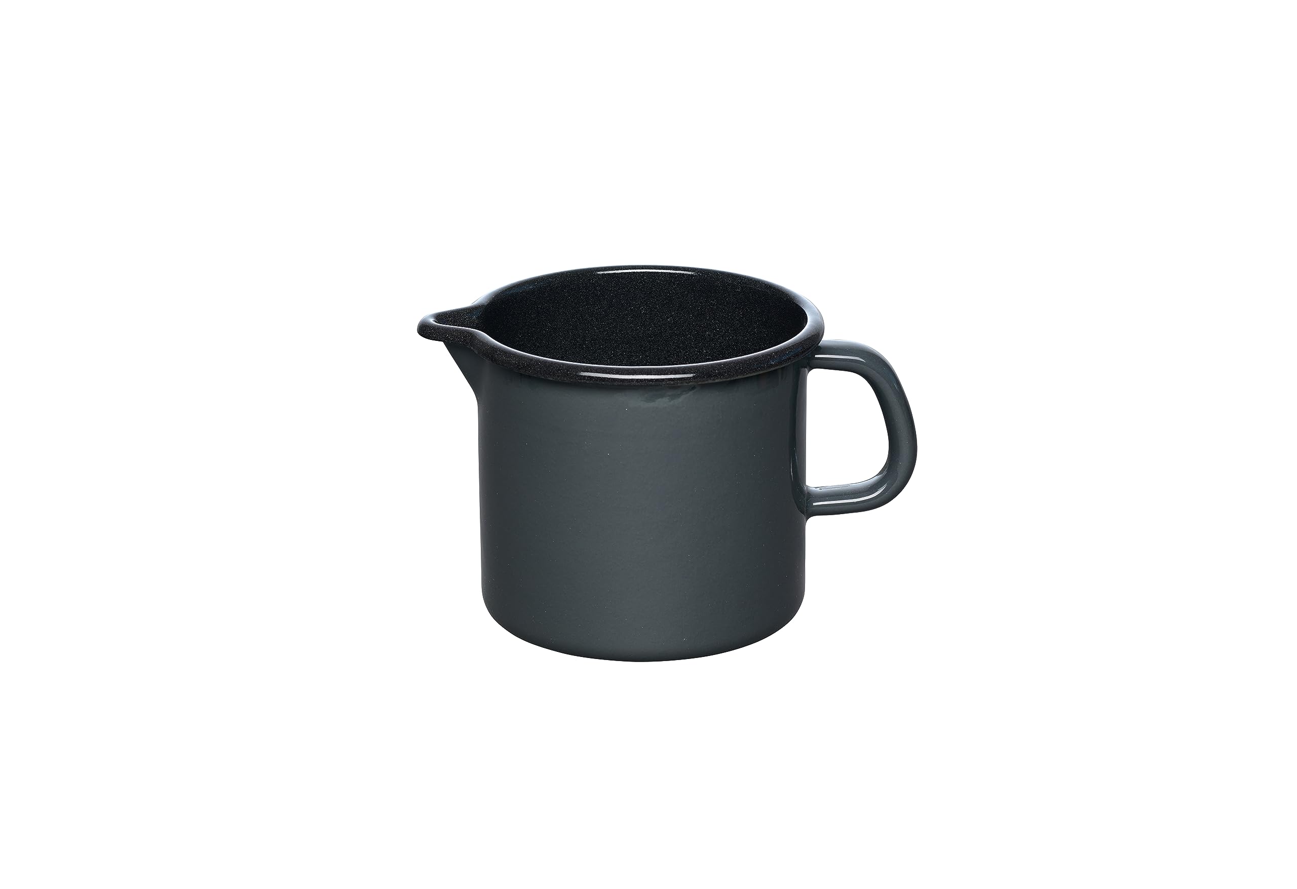 Riess, 0040-003, Schnabeltopf ø 12cm, DARK GREY, Grau, Emaille, Vol. (rec.): 1,0 Liter, Made in Österreich, LBH: 18,7x13,5x11,5cm, 0,430kg, Kanne mit Henkel, Deckel, Induktionskocher kompatibel