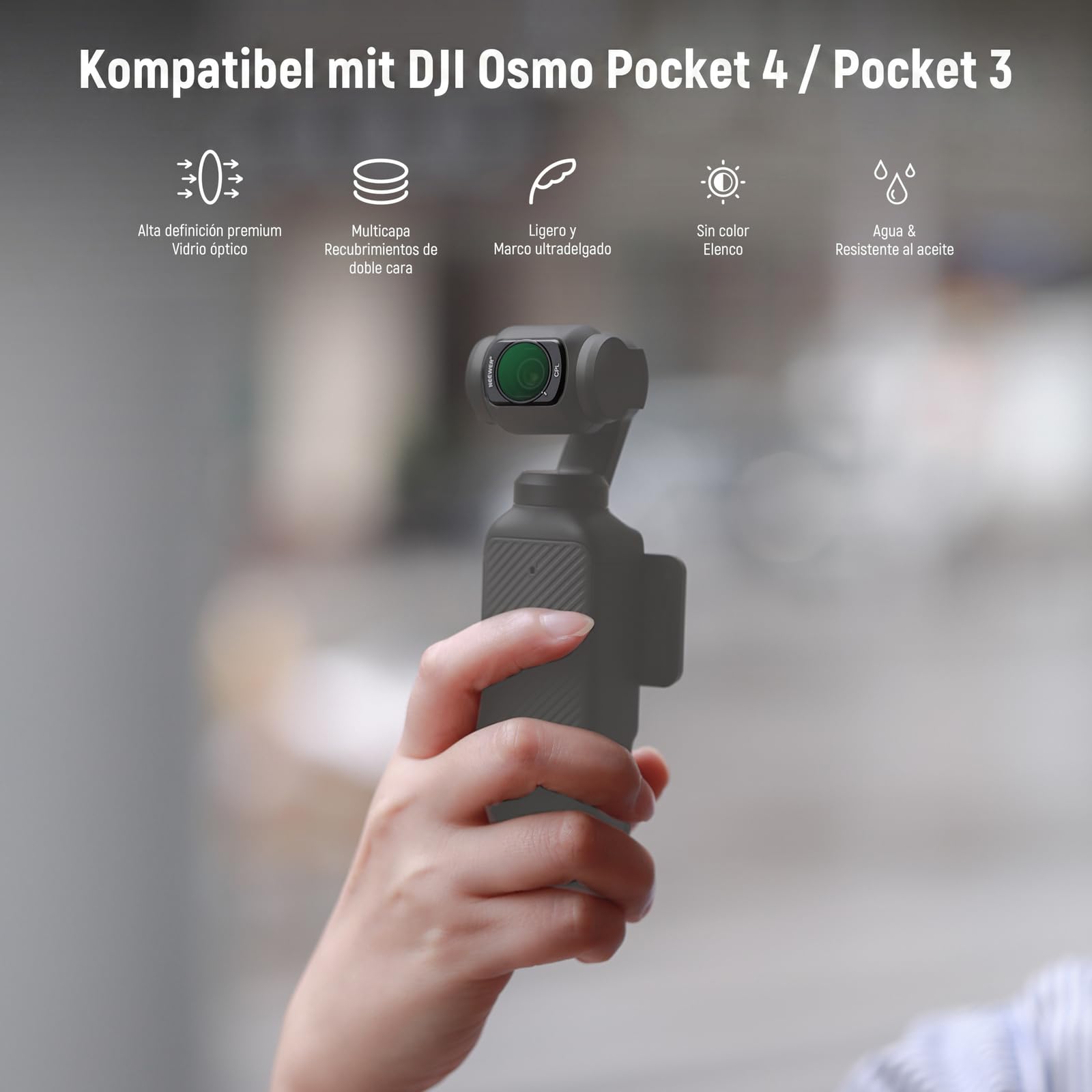 NEEWER CPL Juego de filtros ND, Compatible con Accesorios dji Osmo Pocket 3 / Pocket 4 / Xtra Muse Creator, Filtro polarizador Circular magnético HD múltiple ND16 ND64 ND256 Kit de Filtro Gris