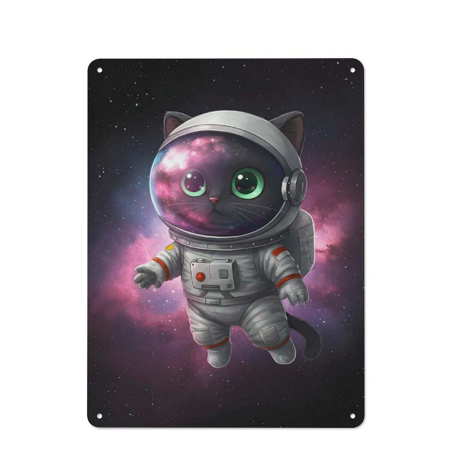 Junmoney Style-1 Metal Wall Plaque With Astronaut Black Cat Space Design 40X30cm, Simple Retro Studio Wall Plaque For Hobby Room, Office, Lounge Or Living Room