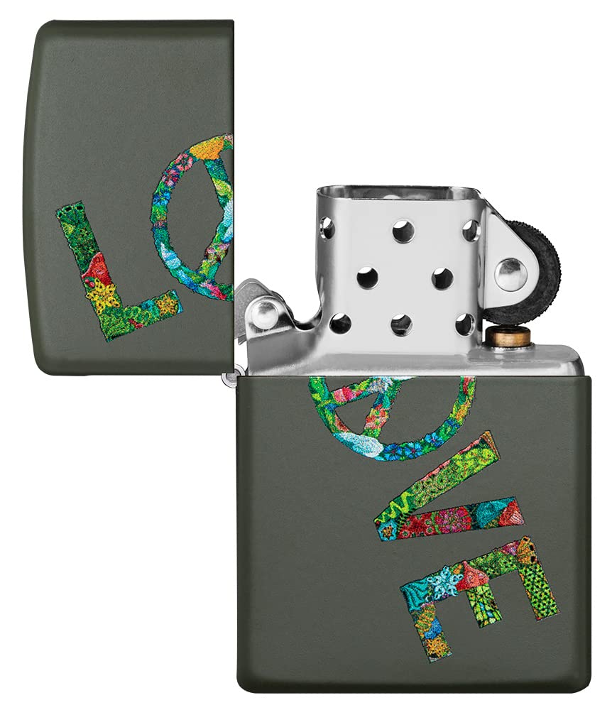 Zippo Briquet Tempête - Love Peace Nature - Finition Verte Mate avec Color Image - Rechargeable - Réutilisable - Design Coupe-Vent - Coffret Cadeau - Fabriqué aux États-Unis