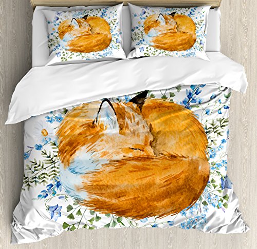 Up To 50% OFF Ambesonne Fox Duvet Cover Set, Sleeping Fox in Watercolors Hand Drawn Fresh Wild Flowers Blossoms Artwork, Decorative 3 Piece Bedding Set with 2 Pillow Shams, Queen Size, Olive Green Up To 50% OFF Ambesonne Fox Duvet Cover Set, Sleeping Fox in Watercolors Hand Drawn Fresh Wild Flowers Blossoms Artwork, Decorative 3 Piece Bedding Set with 2 Pillow Shams, Queen Size, Olive Green