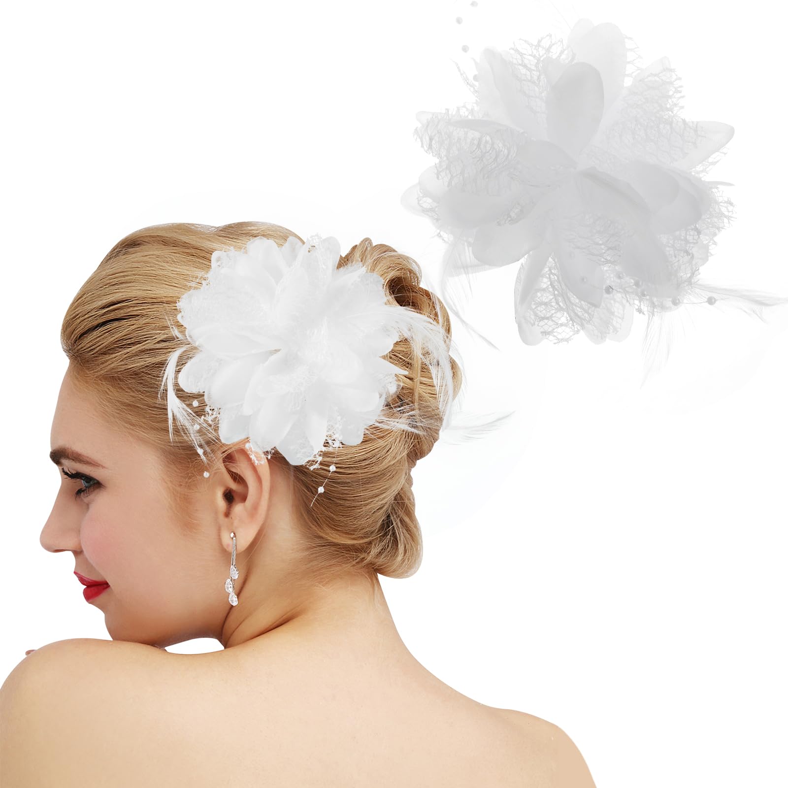 Fascia Per Capelli Con Fiore Artificiale Vintage - 2 Pezzi, Arancione E Rosso, Per Feste E Cocktail