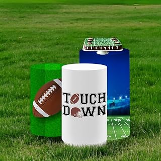 Football-Themed Spandex Cylinder Cover Set for Dessert Table – Touchdown, Football Field, Sports Designs – Ideal for Super Bowl, Tailgate, and Sports Parties (Cylinders Not Included)