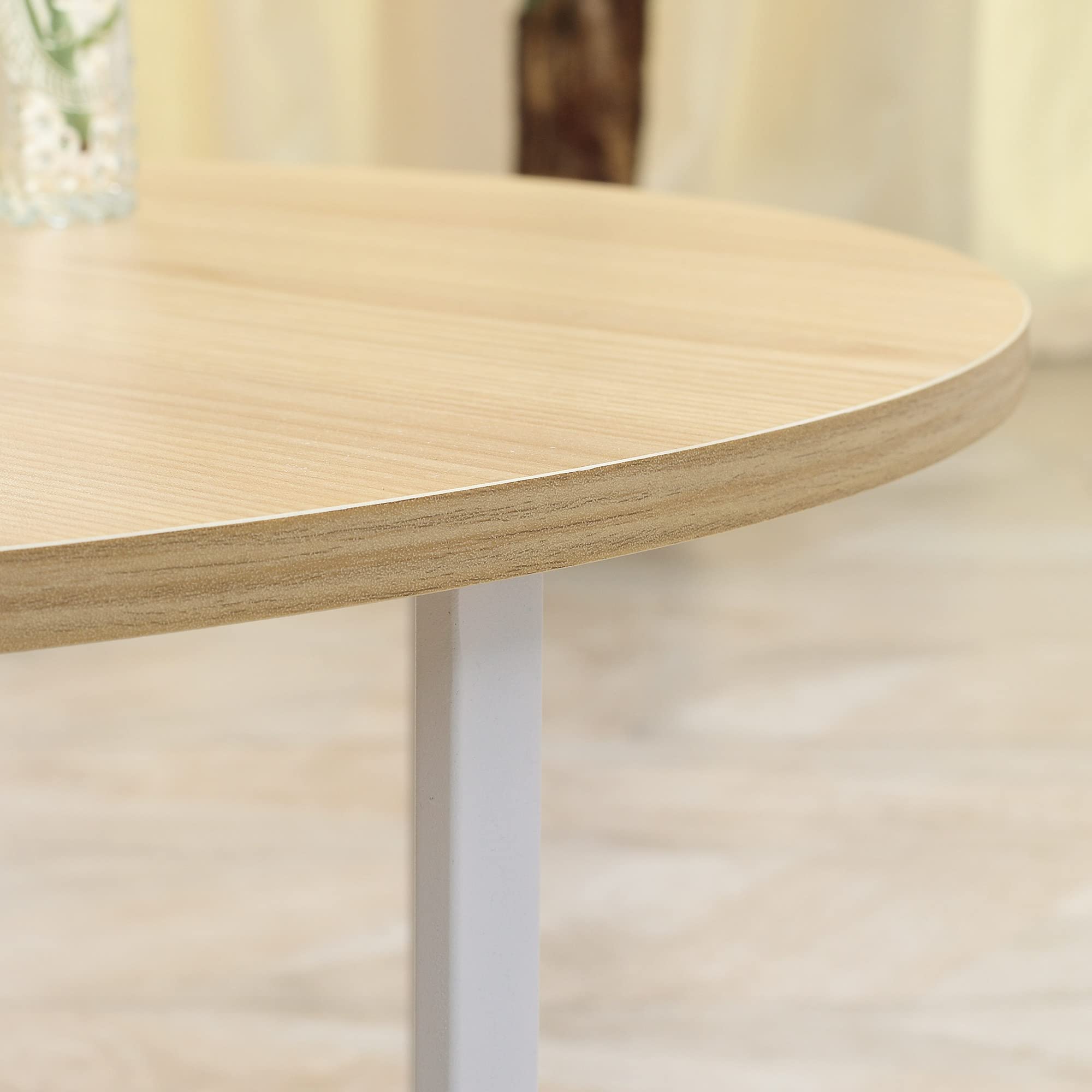 HOMCOM Juego de 2 Mesas de Centro Ø65x32 cm y Ø45x26 cm Natural y Blanco | Mesas de Salón Redondas, Encimera de Madera, Patas de Metal, para Domitorio