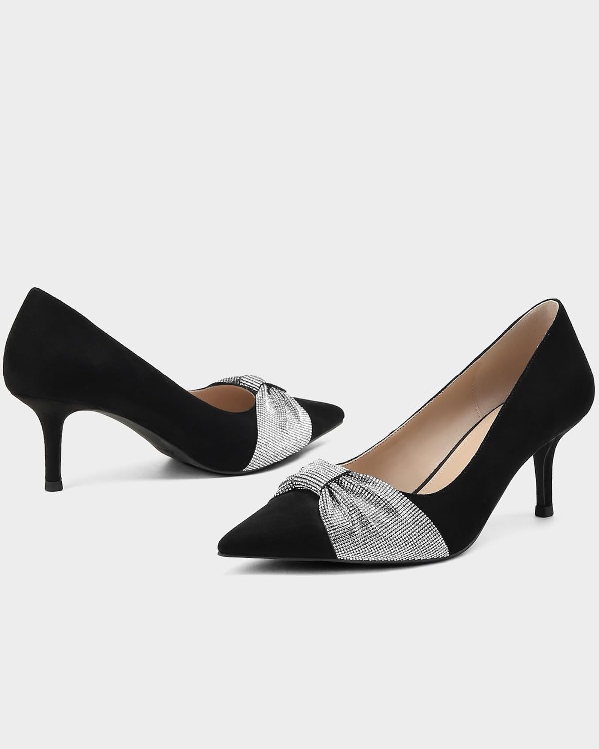 MUCCCUTE Women's Pumps Kitten Heels Closed Toe Heels for Women Pointed Toe Rhinestones Bow Office Dress Shoes - Image 7