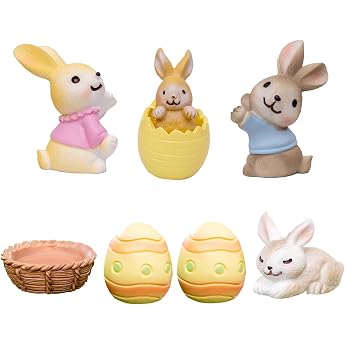 Pack of 7 Mini Rabbit Figures Easter Bunny Decorative Figures Bunny Figures Ornaments Decorative Garden Micro Cute Easter Bunny Small Easter Bunny Figure Easter Decoration Small Birthday Gift and Party Supplies