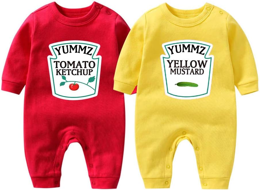 culbutomind Baby Twins Bodysuit Ketchup Mustard Newborn Baby Outfits Unisex Romper Infant Jumpsuit