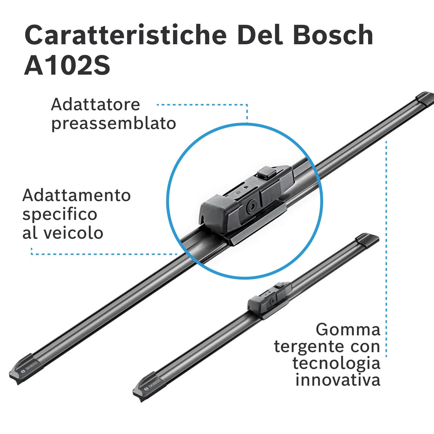 Tergicristalli Bosch Aerotwin A102S, Lunghezza 650mm/475mm, 1 set per parabrezza anteriore
