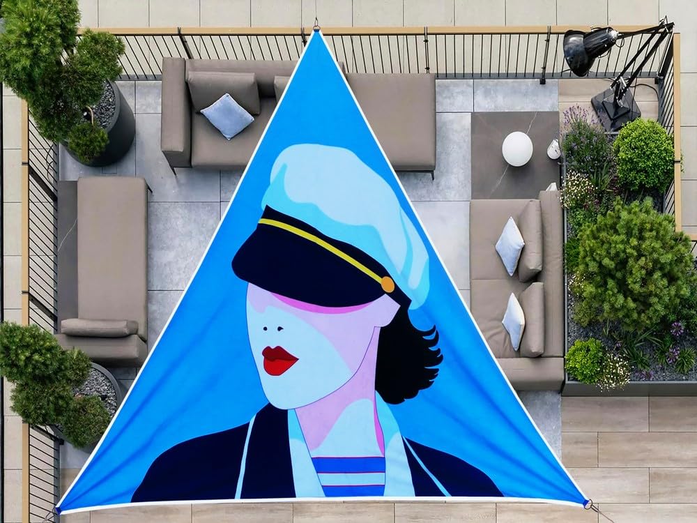 Voile d'ombrage triangulaire bleu marine auvent extérieur terrasse