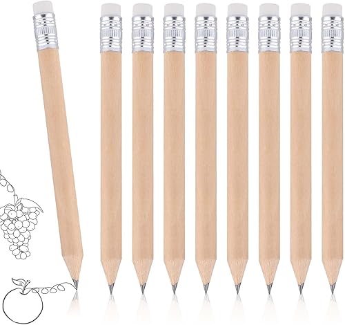 HB - Lápices de madera, paquete de 100 mini lápices redondos para preescolares, niños, artistas, lápices de golf con borradores, 4 pulgadas