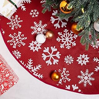 Navaris Christmas Tree Skirt - Decorative Christmas Tree Base Cover to Protect Floor from Pine Needles, Cover Wires - Holiday Decorations - 127cm, Red