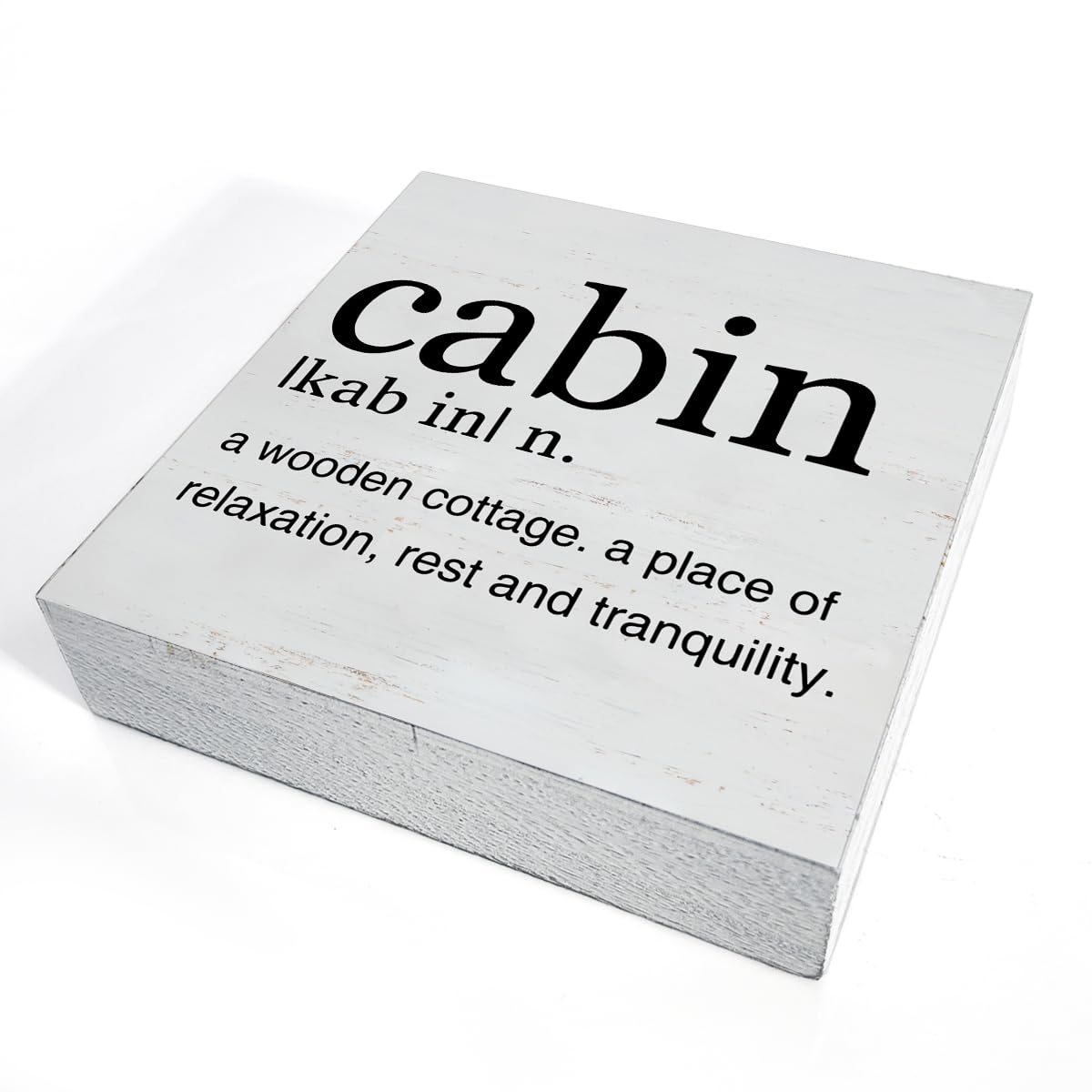 Cabin Definition Art Wooden Box Sign Rustic Farmhouse Cabin Desk Decorative Wooden Sign Home Decor for Table Shelf 5 x 5 Inches