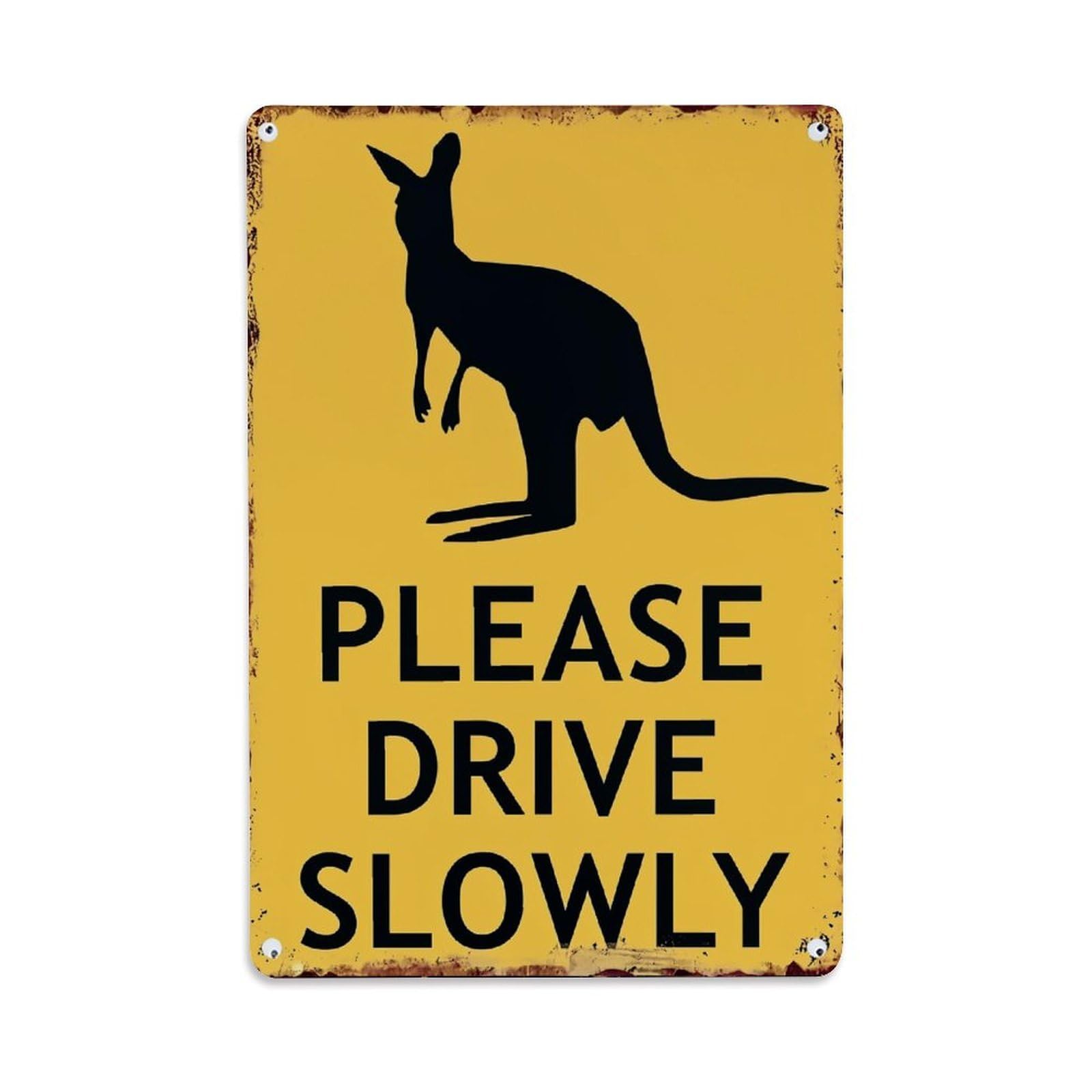 Jdfenggu Vintage Kangaroo Silhouette Warning Sign Yellow Retro Metal Tin Sign, Decor Art Poster For Bar, Home, Man Cave, Kitchen, Laundry Room Gift 8X12inch