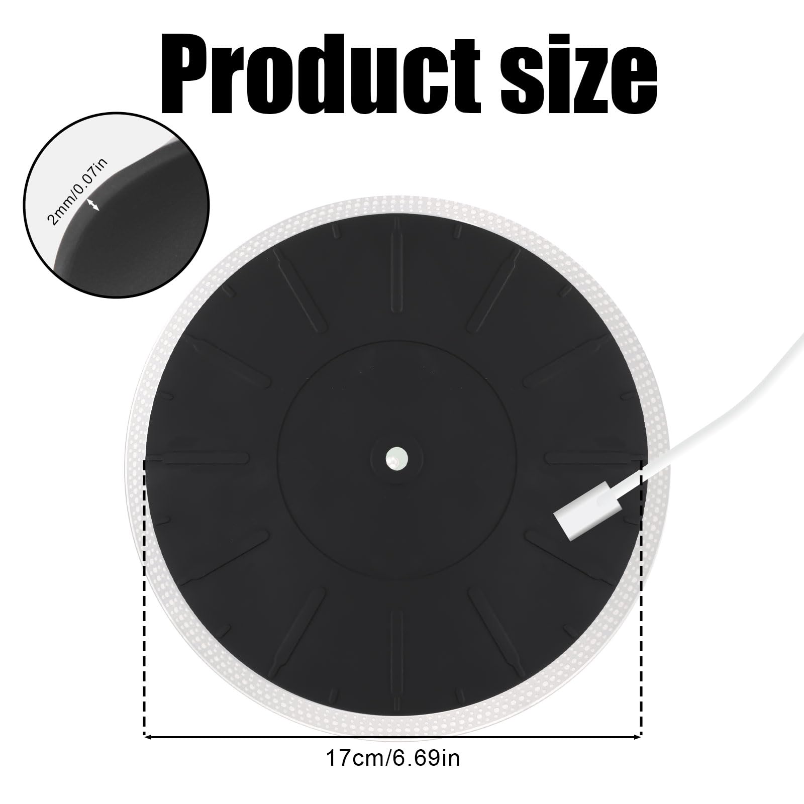 Plattenspieler-Plattenmatte, 17cm Durchmesser Silikon Plattenspieler Matte Antistatische rutschfeste Plattenspieler Matte für Vinyl Schallplattenmatten Ersatzzubehör (Schwarz)