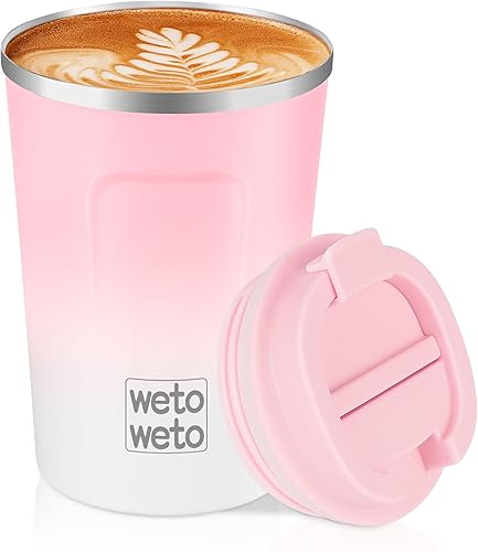 Miniatura 8 de WETOWETO Vaso aislado de acero inoxidable de 12 onzas, taza de café de viaje, taza de café aislada con tapa, taza de café a prueba de derrames, taza